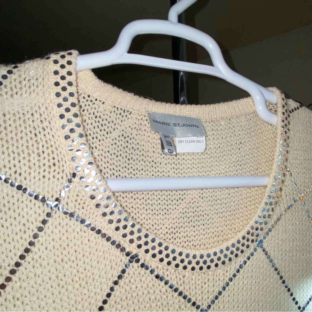 St John Embellished Round Neck Sequin Neckline Knit Tunic Top‎ Size Large - Picture 16 of 16